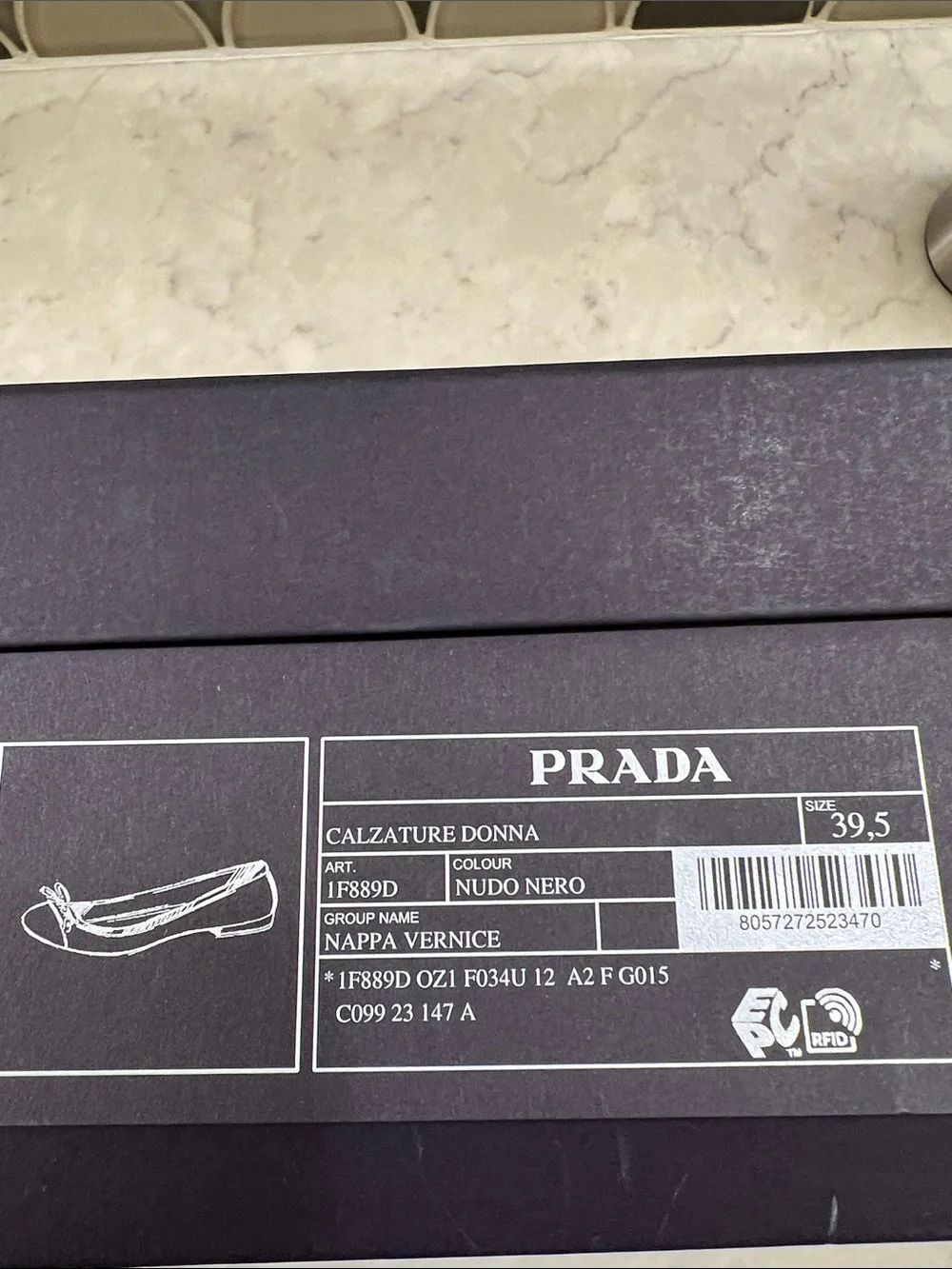 Prada Two-Tone Blush Tan and Black Cap-Toe Leather Ballet Flats - Picture 5 of 5